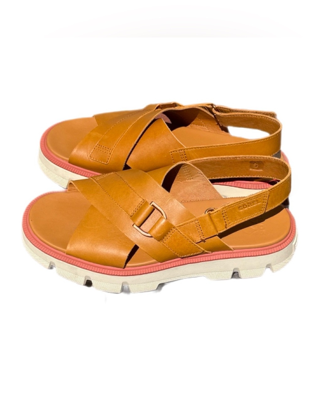 Sorel Rein CB Crisscross Platform Sandals Canyon Gold/Tan Leather Women’s 9 - Picture 4 of 11